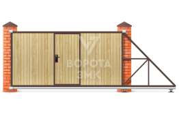 Откатные ворота с электроприводом 3600×2200 с калиткой ЗМК-7622